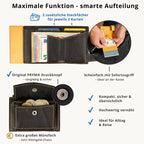 Kartenetui mit Münzfach Druckknopf Geldbörse aus Leder - schwarz mit gelben Container