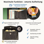 Kartenetui mit Münzfach Druckknopf Geldbörse aus Leder - schwarz mit grünem Container
