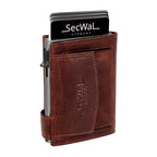 Kartenetui mit Münzfach Druckknopf Geldbörse aus Leder - Bull braun