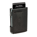 Kartenetui mit Münzfach Druckknopf Geldbörse aus Leder - Carbon schwarz