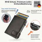 Kartenetui mit Münzfach Druckknopf Geldbörse aus Leder - Carbon schwarz