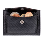Kartenetui mit Münzfach Druckknopf Geldbörse aus Leder - Carbon schwarz