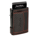 Kartenetui mit Münzfach Druckknopf Geldbörse aus Leder - Carbon schwarz-rot