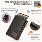 Kartenetui mit Münzfach Druckknopf Geldbörse aus Leder - Carbon schwarz-rot