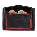 Kartenetui mit Münzfach Druckknopf Geldbörse aus Leder - Carbon schwarz-rot