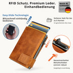 Kartenetui mit Münzfach Druckknopf Geldbörse aus Leder - Dallas cognac