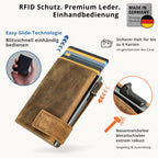 Kartenetui mit Münzfach Druckknopf Geldbörse aus Leder - Hunter braun
