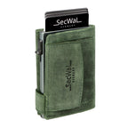 Kartenetui mit Münzfach Druckknopf Geldbörse aus Leder - Hunter grün