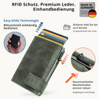 Kartenetui mit Münzfach Druckknopf Geldbörse aus Leder - Hunter grün