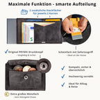 Kartenetui mit Münzfach Druckknopf Geldbörse aus Leder - Hunter grau