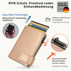 Kartenetui mit Münzfach Druckknopf Geldbörse aus Leder - Metallic rose