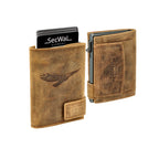 Kartenetui mit Münzfach Druckknopf Geldbörse geprägt aus Leder - Hunter braun (Adler)