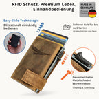 Kartenetui mit Münzfach Druckknopf Geldbörse geprägt aus Leder - Hunter braun (Adler)