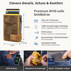 Kartenetui mit Münzfach Druckknopf Geldbörse geprägt aus Leder - Hunter braun (Adler)