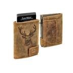 Kartenetui mit Münzfach Druckknopf Geldbörse geprägt aus Leder - Hunter braun (Hirsch)