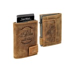 Kartenetui mit Münzfach Druckknopf Geldbörse geprägt aus Leder - Hunter braun (LKW)