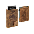 Kartenetui mit Münzfach Druckknopf Geldbörse geprägt aus Leder - Hunter braun (Motorrad)