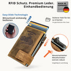 Kartenetui mit Münzfach Druckknopf Geldbörse geprägt aus Leder - Hunter braun (Motorrad)