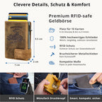 Kartenetui mit Münzfach Druckknopf Geldbörse geprägt aus Leder - Hunter braun (Motorrad)