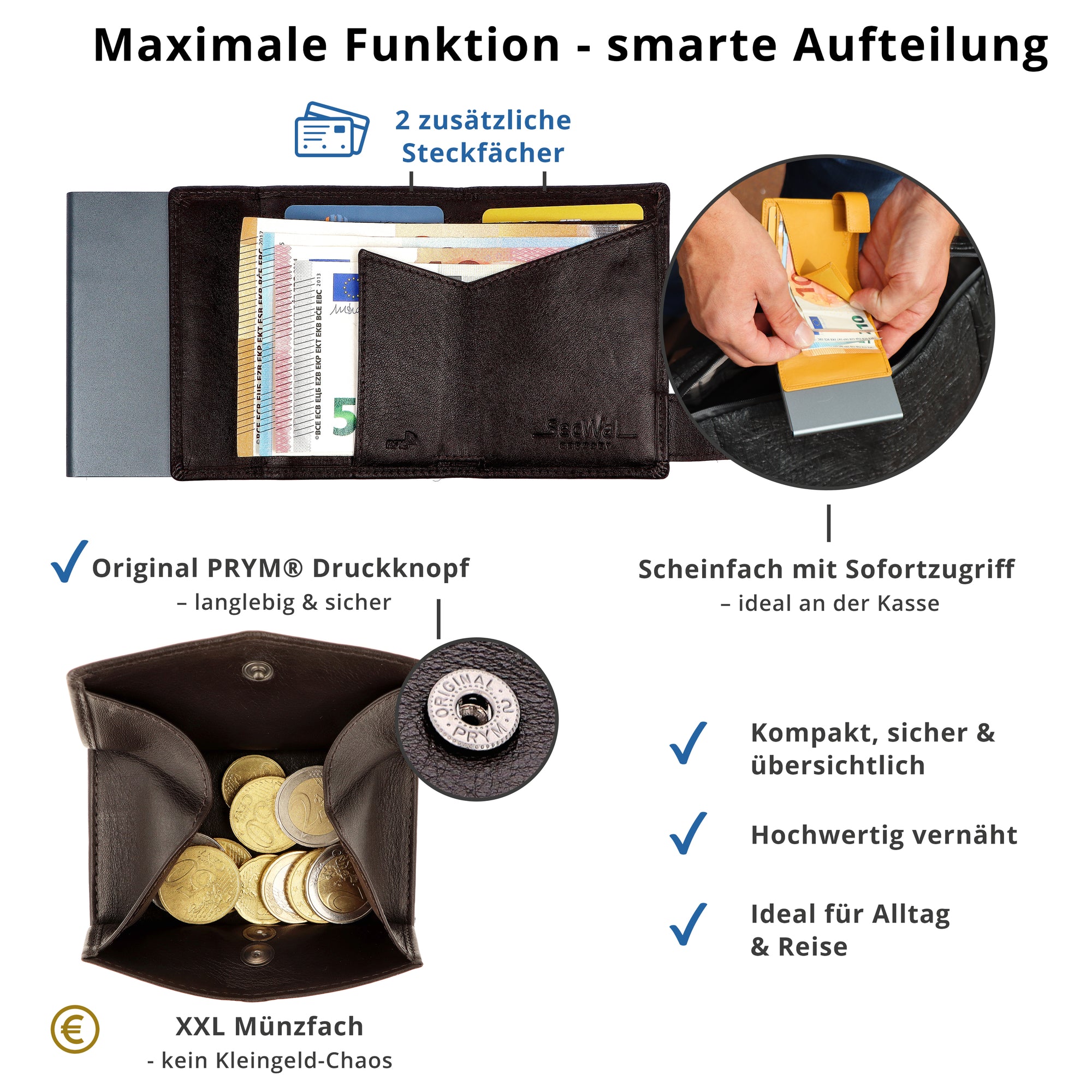 SecWal Kartenetui mit Münzfach XXL - braun
