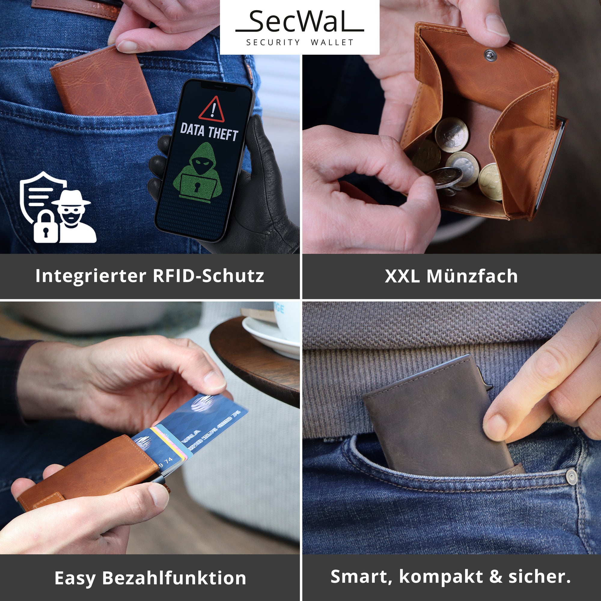 SecWal Kartenetui mit Münzfach XXL - braun