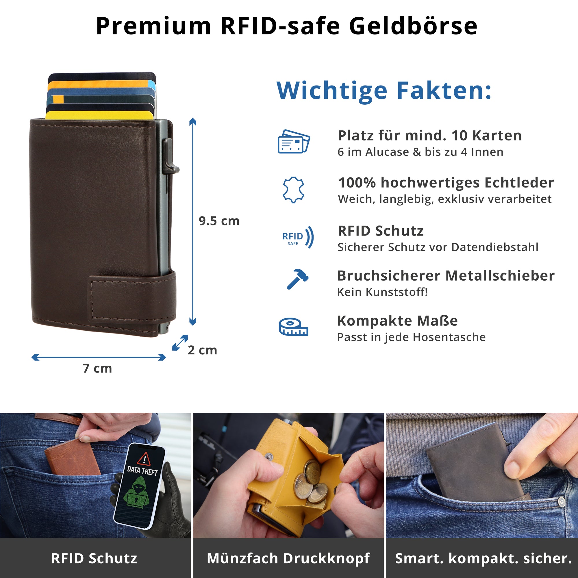 SecWal Kartenetui mit Münzfach XXL - braun
