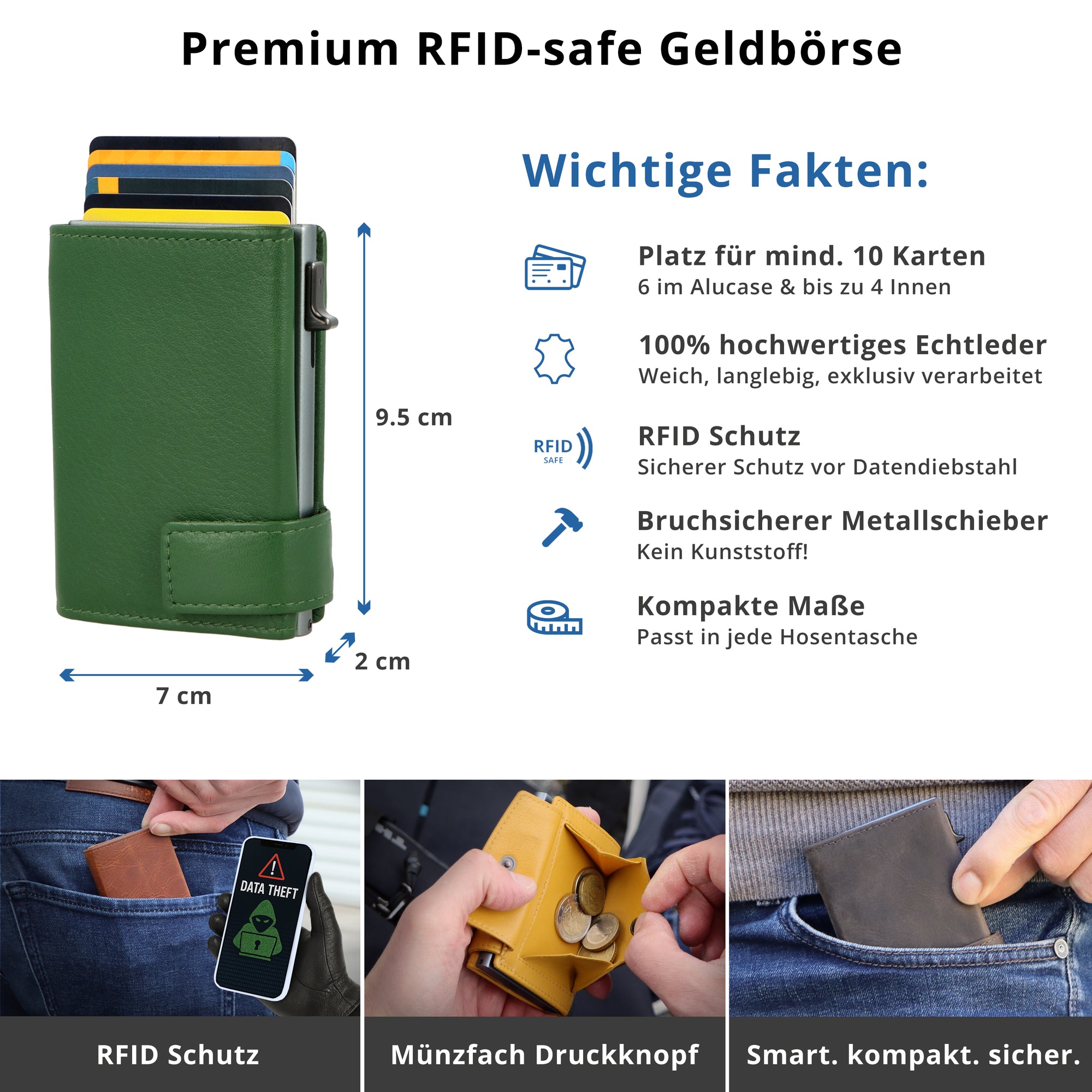 SecWal Kartenetui mit Münzfach XXL - grün