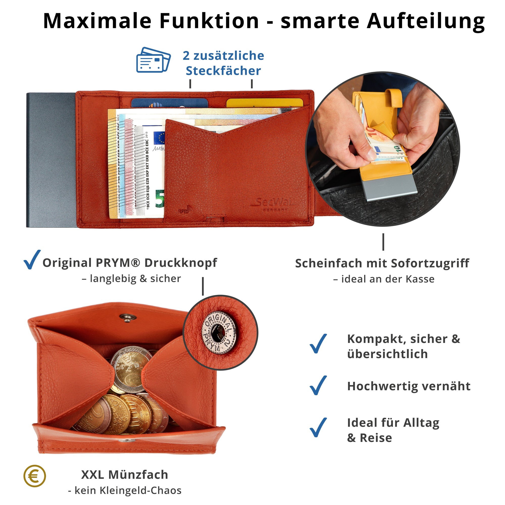 SecWal Kartenetui mit Münzfach XXL - orange