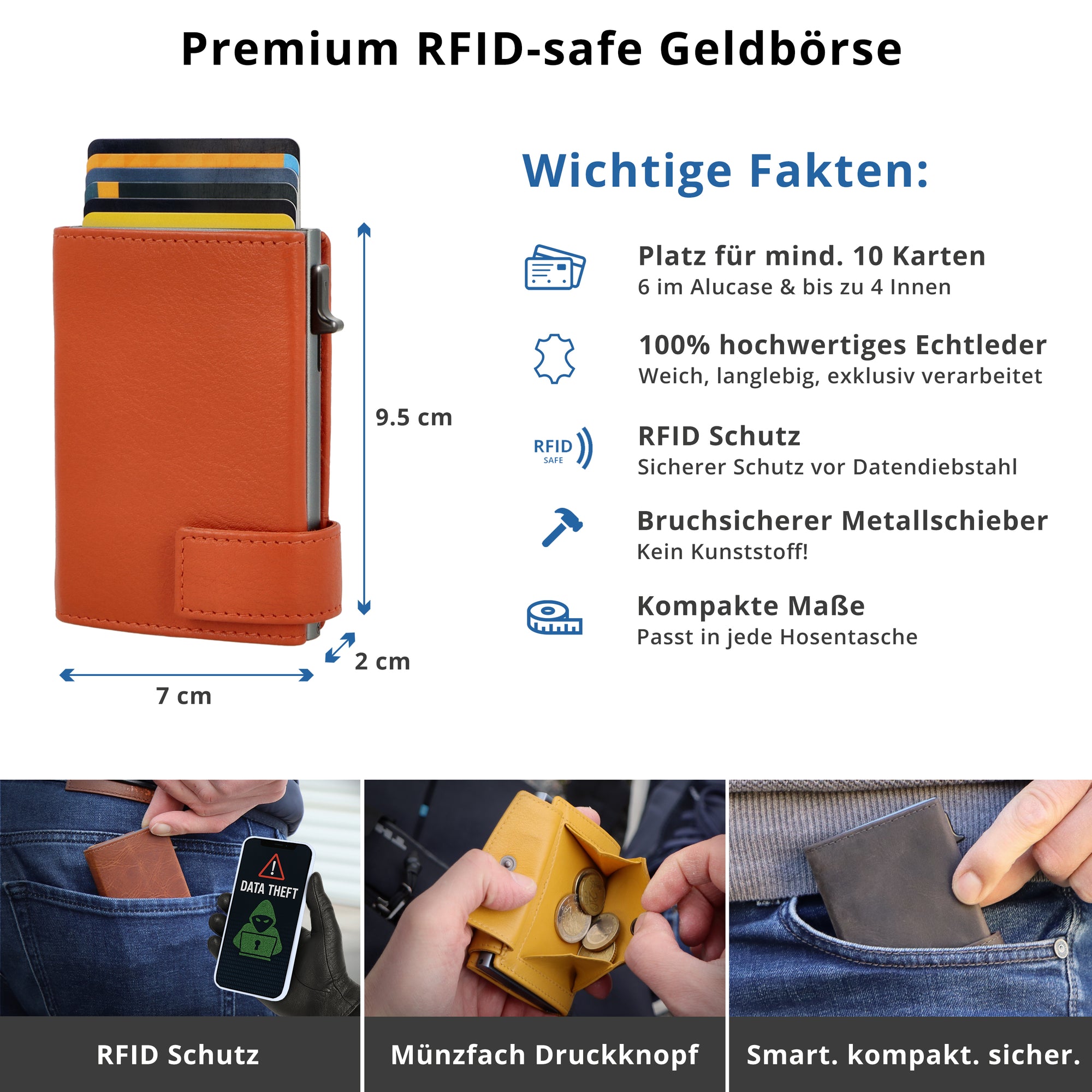 SecWal Kartenetui mit Münzfach XXL - orange