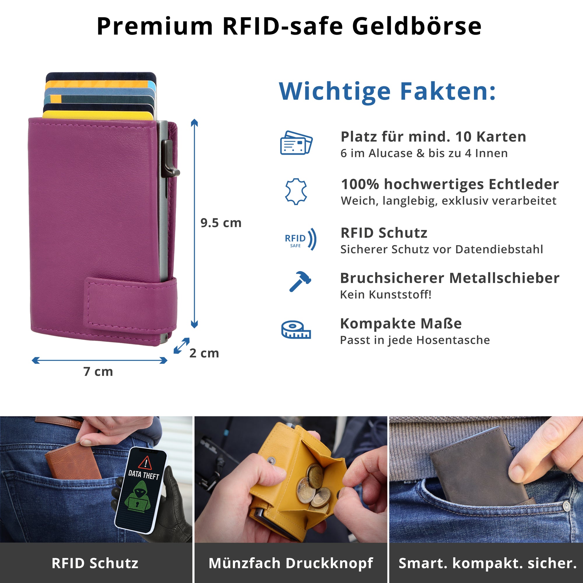 SecWal Kartenetui mit Münzfach XXL - pink