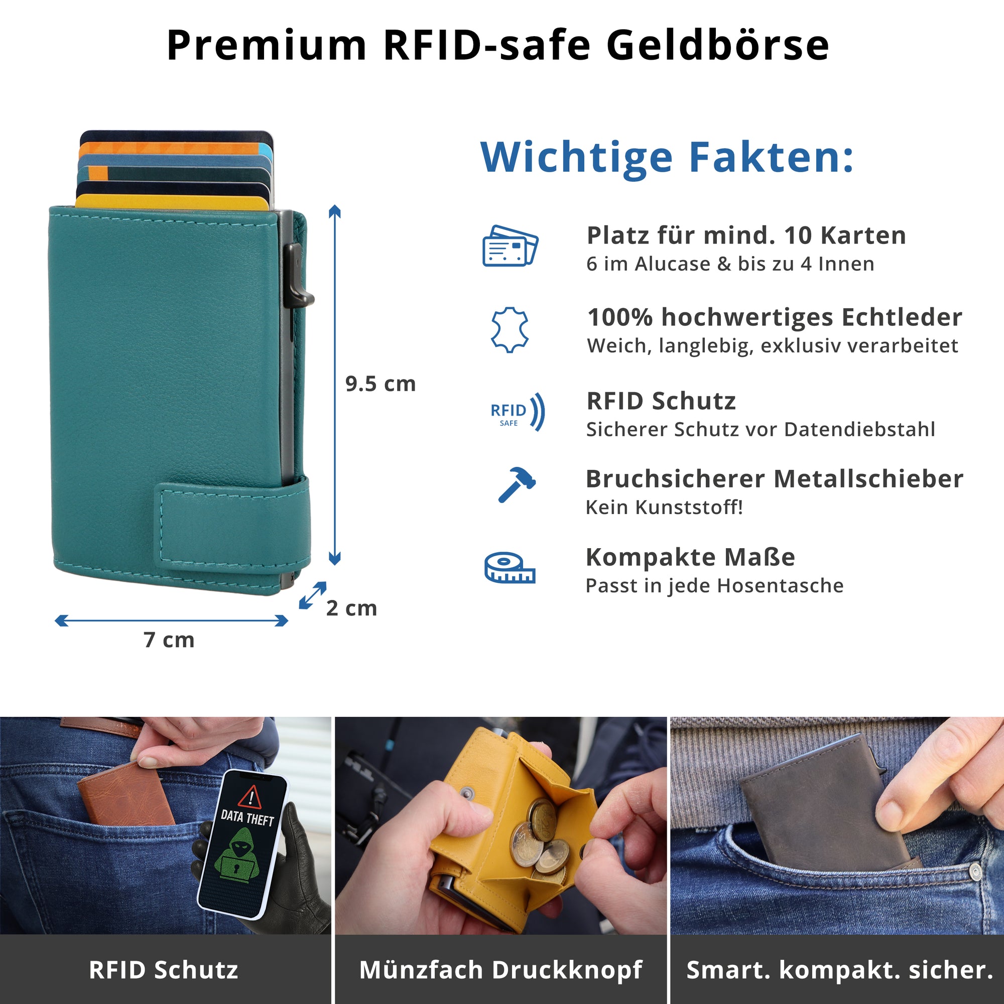SecWal Kartenetui mit Münzfach XXL - türkis