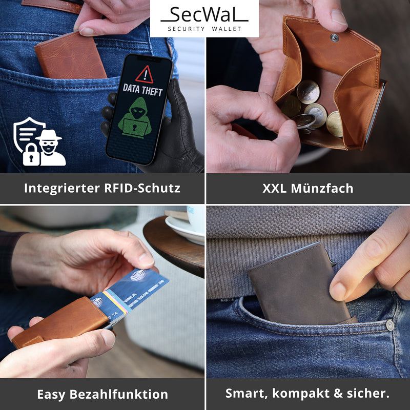 SecWal Kartenetui mit Münzfach XXL - schwarz mit gelben Container