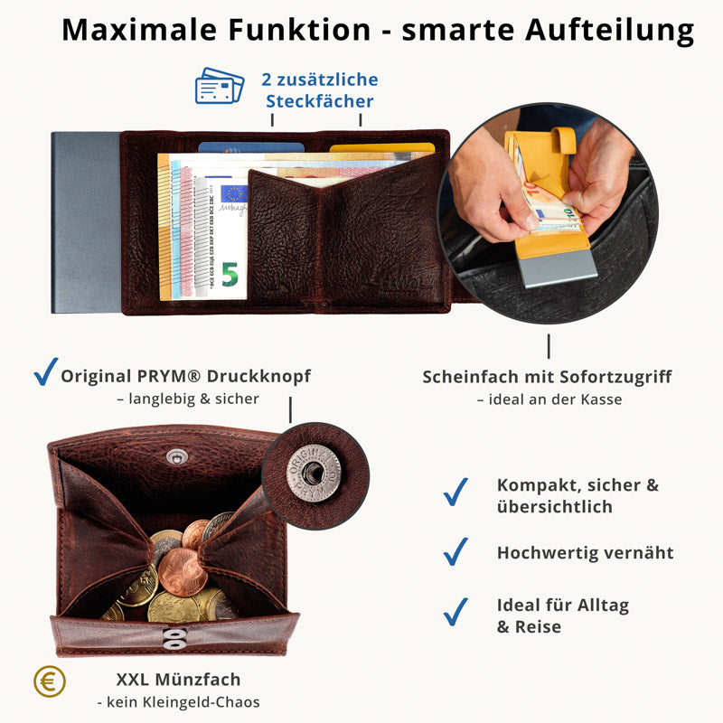 SecWal Kartenetui mit Münzfach XXL - Bull braun