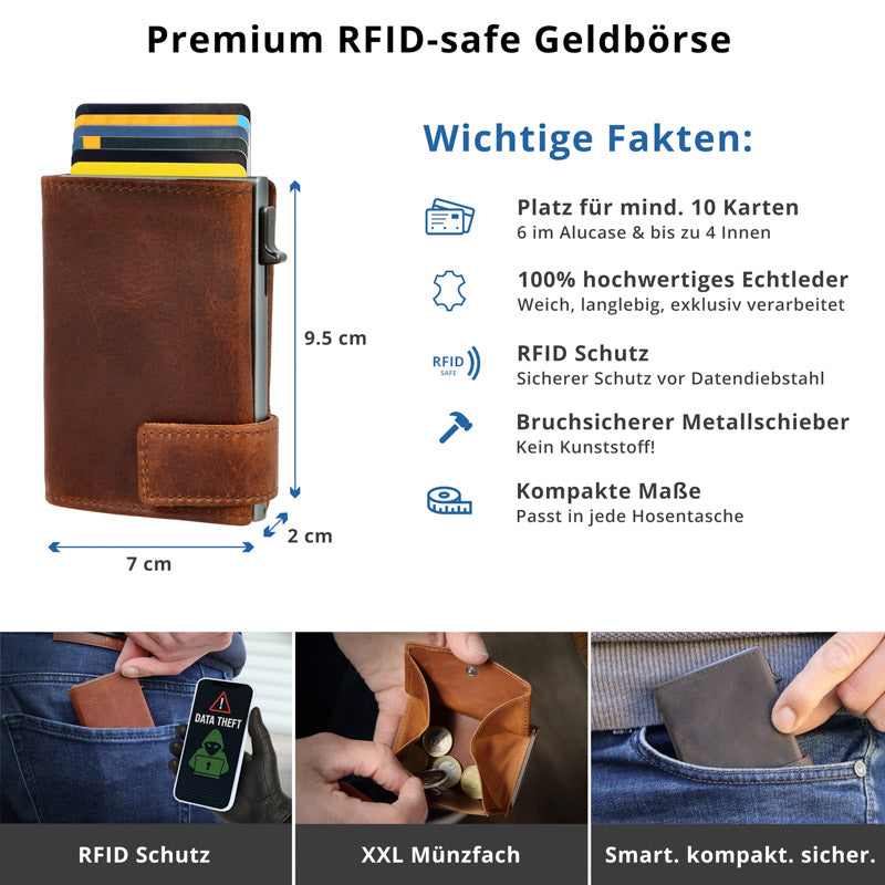 SecWal Kartenetui mit Münzfach XXL - Bull braun