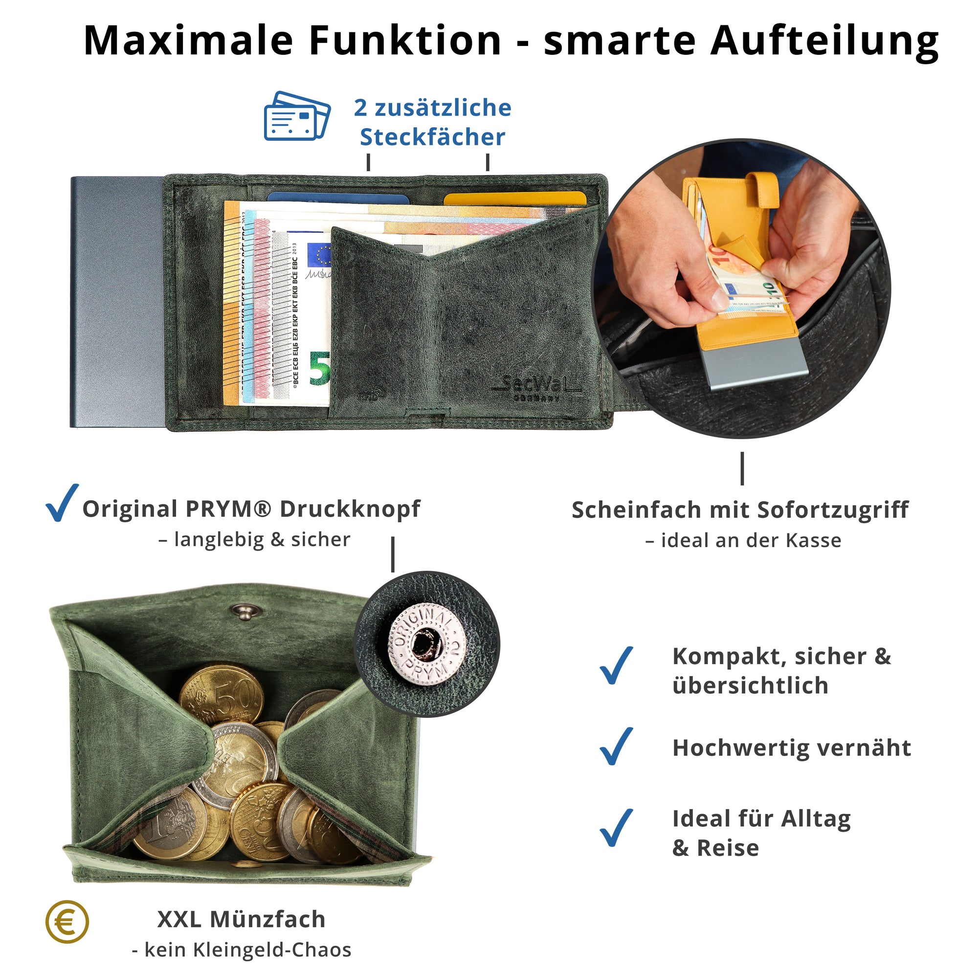 SecWal Kartenetui mit Münzfach XXL - Hunter grün