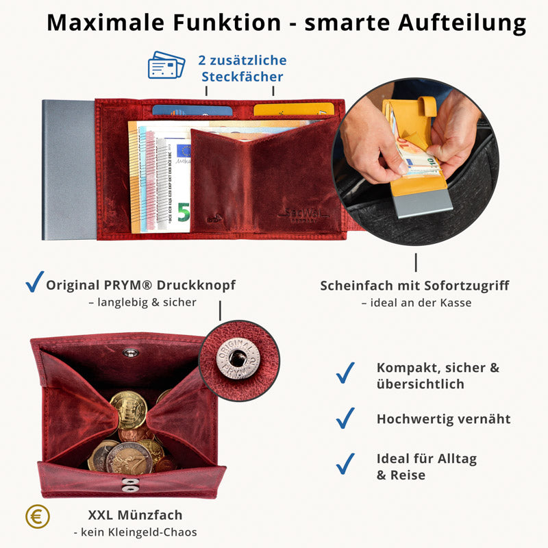 SecWal Kartenetui mit Münzfach XXL - Hunter rot