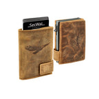 Kartenetui mit Münzfach XXL Geldbörse geprägt aus Leder - Hunter braun (Adler)