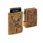 Kartenetui mit Münzfach XXL Geldbörse geprägt aus Leder - Hunter braun (Hirsch)
