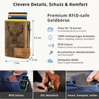 Kartenetui mit Münzfach XXL Geldbörse geprägt aus Leder - Hunter braun (Hirsch)