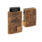 Kartenetui mit Münzfach XXL Geldbörse geprägt aus Leder - Hunter braun (Motorrad)