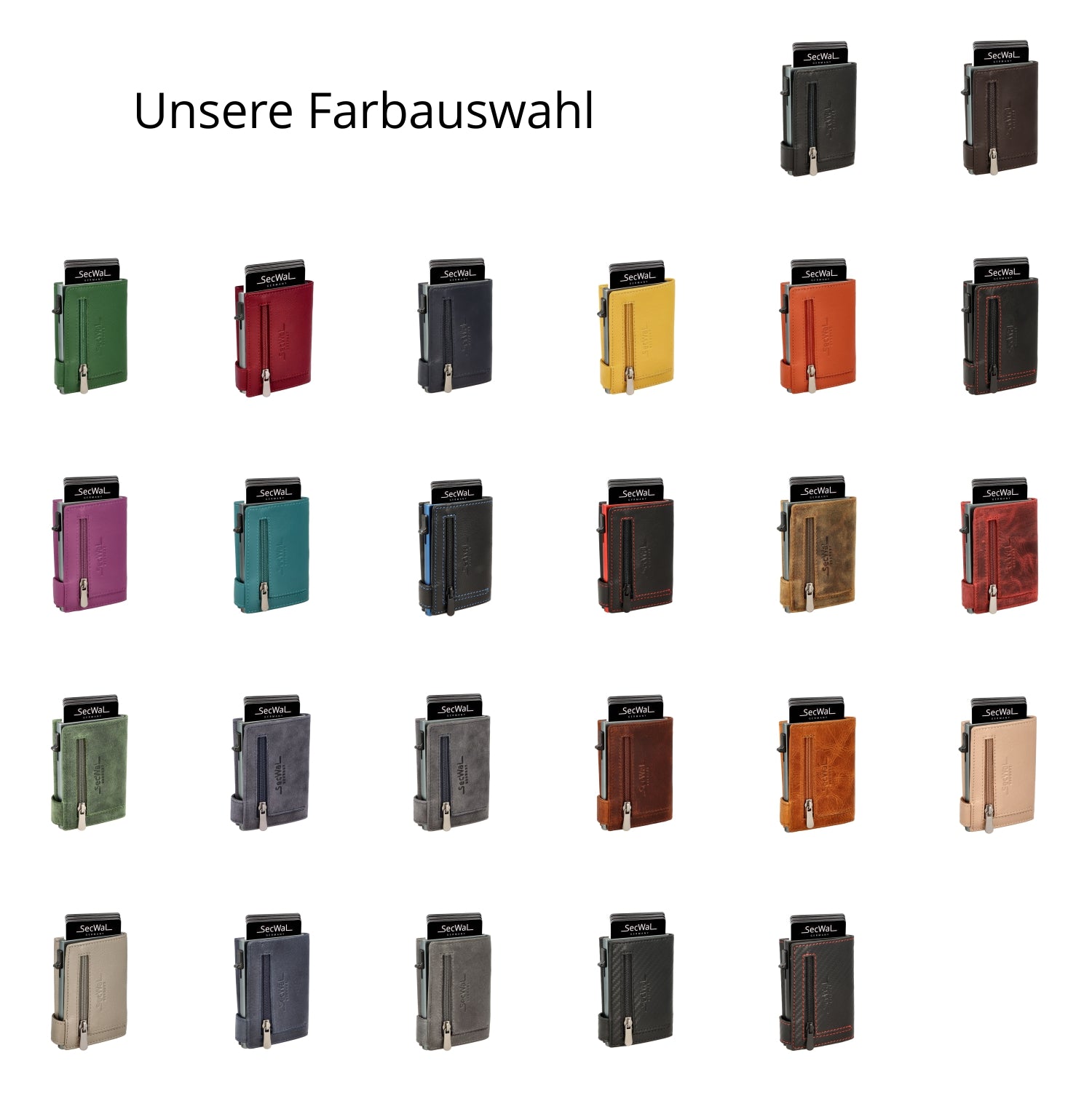 Kartenetui mit Münzfach Reißverschluss Geldbörse aus Leder - schwarz mit gelben Container